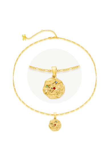 Classicharms-Gold Sculptural Horoscope Zodiac Sign Pendant Necklace Set-Capricornus