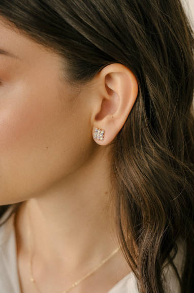 Goldtone & Aurora Borealis Crystal Clustered Floral Stud Earrings- callura