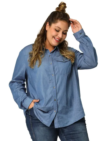Agnes Orinda - Long Sleeve Chest Pocket Chambray Shirt