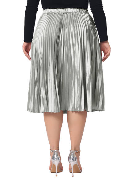 Agnes Orinda - Jupe mi-longue plissée à taille extensible et brillante métallisée