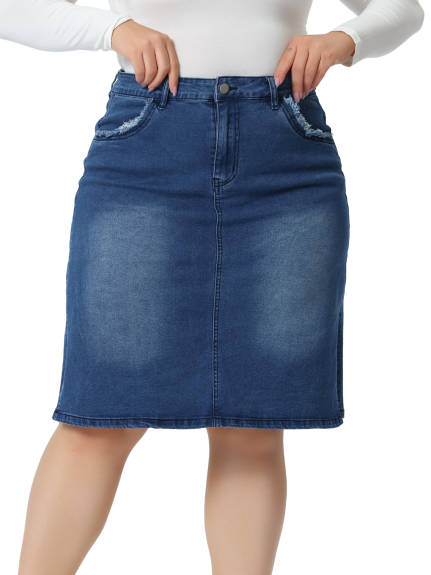 Agnes Orinda - Classic Casual Slim Side Slit Jean Denim Skirt
