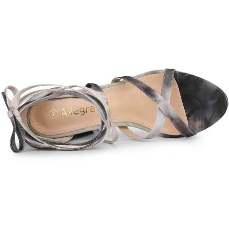 Allegra K- Tie Dye Platform Chunky Heel Lace Up Sandals