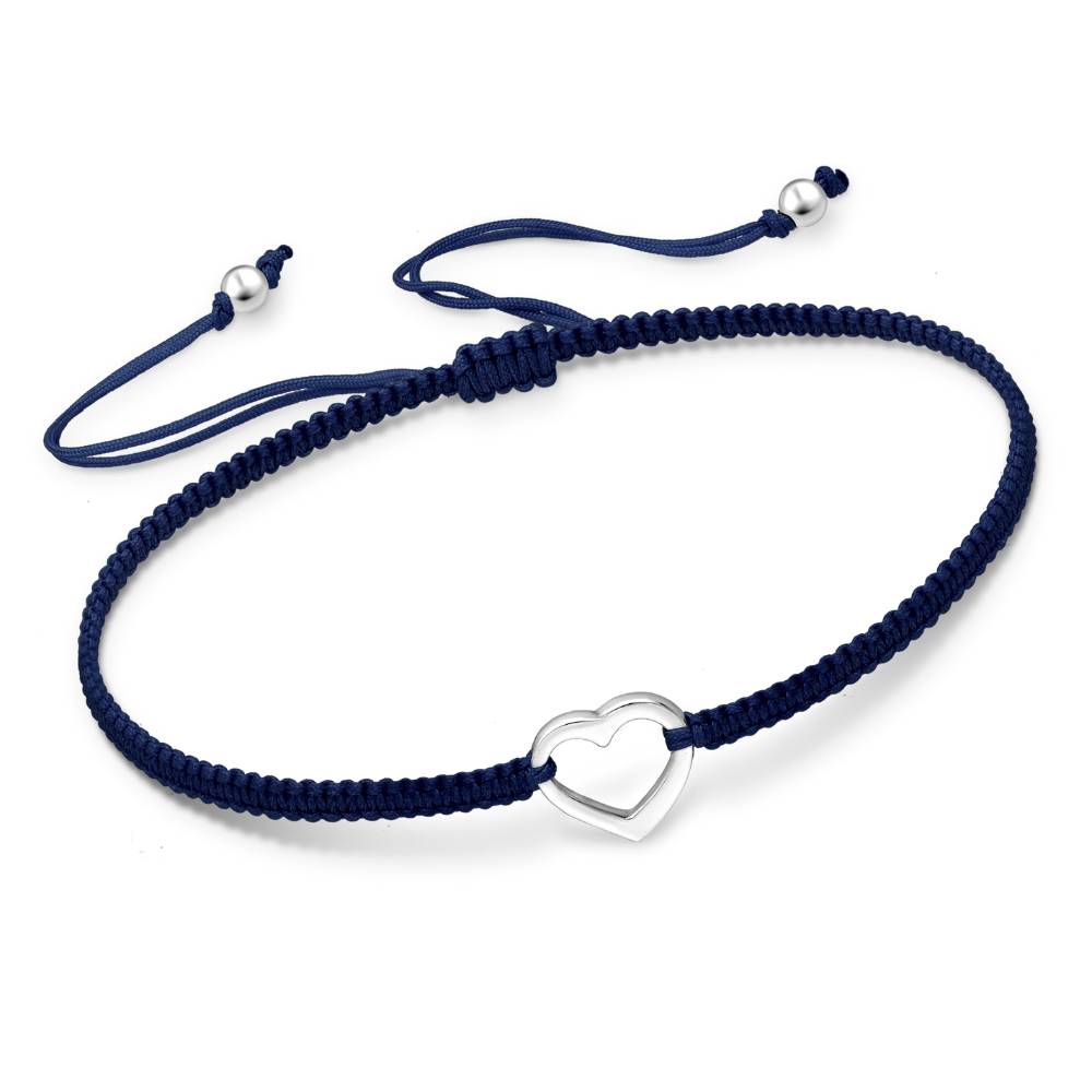 Bracelet Réglable Bleu Marine avec Cœur en Argent Sterling par Ag Sterling