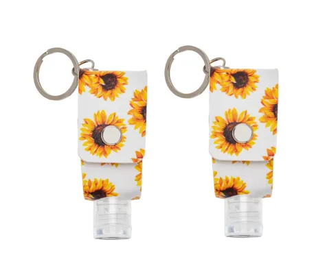 White Sunflower Print Hand Sanitizer Key Chain with Empty 30 ML Bottle - set of 2 - Don't AsK