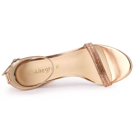 Allegra K - Rhinestone Ankle Strap Chunky Heeled Sandals