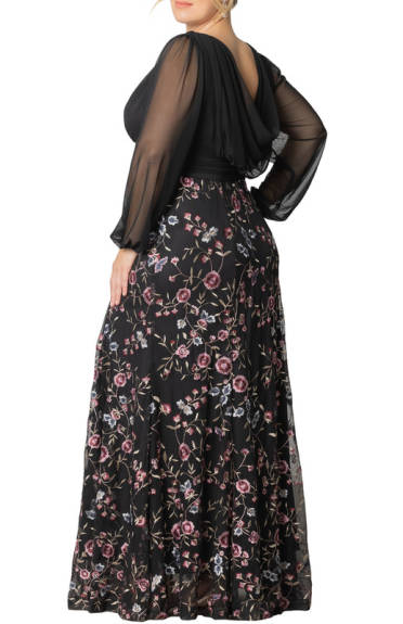 Kiyonna Isabella Embroidered Mesh Formal Gown (Plus Size)