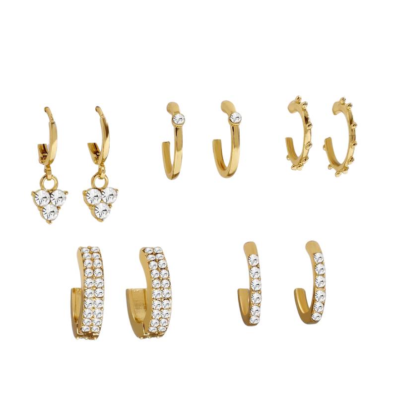 Goldtone & Crystal Set Of 5 Hoop Earrings - Don't AsK