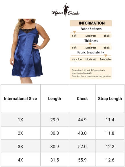 Agnes Orinda - Satin Lace Sexy Adjustable Chemise Nightgown