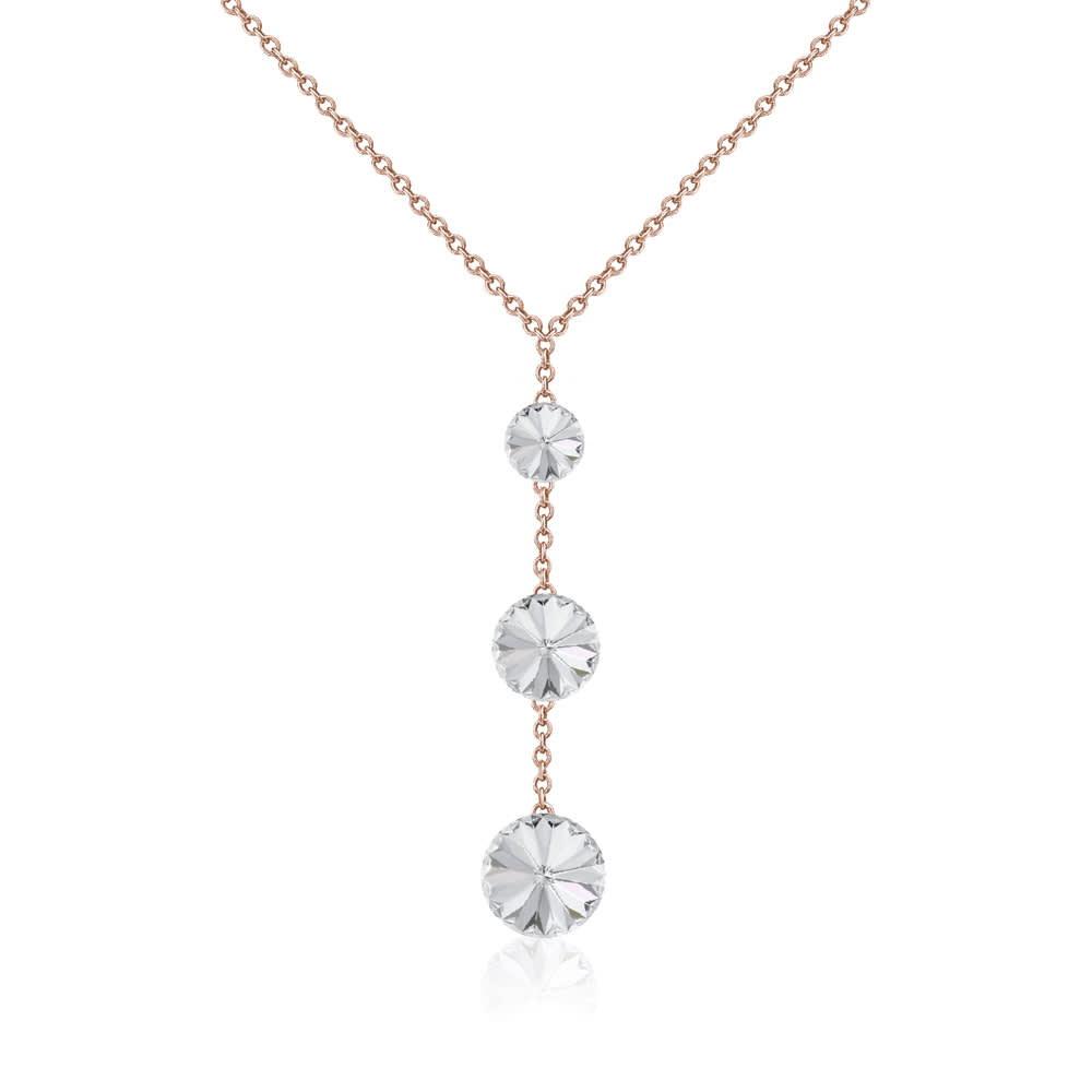 Rose Goldtone Clear Crystal Graduated Necklace made with Quality Austrian Crystals - MICALLA