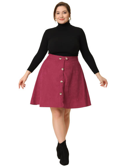 Agnes Orinda - Button Mid Waist A Line Corduroy Skirt