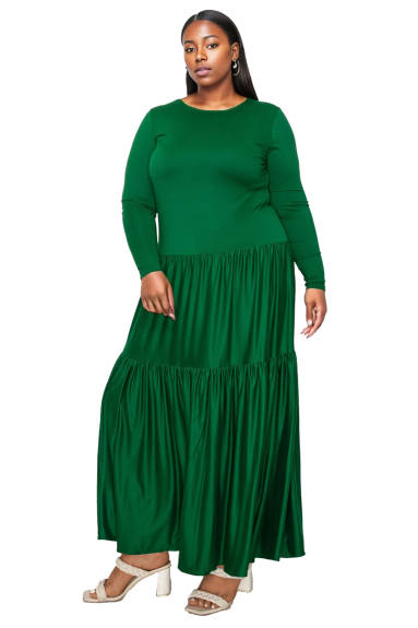 Tiered Maxi Dress with Long Sleeves - L I V D
