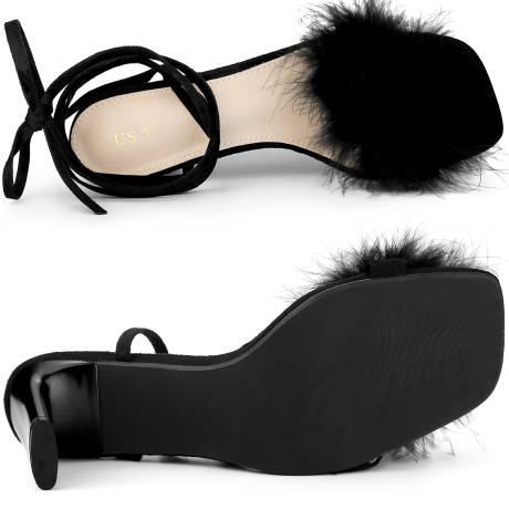 Allegra K- Faux Fur Slingback Block Heel Sandals