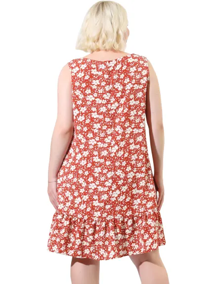 Agnes Orinda - Floral Swing Ruffle Hem Summer Tank Dress