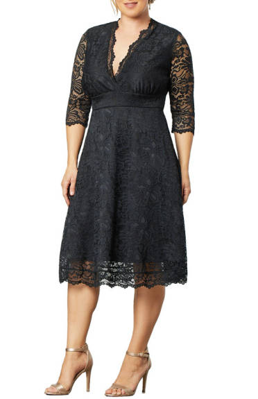 Kiyonna Mademoiselle Lace Cocktail Dress with Sleeves (Plus Size)