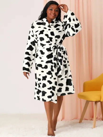 Agnes Orinda - Cow Print Self Tie Waist Midi Robes Nightgown