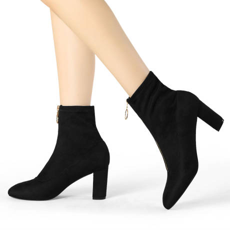 Allegra K- Faux Suede Square Toe Block Heel Ankle Boot