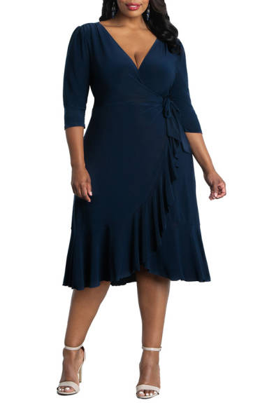 Kiyonna Whimsy Ruffled Midi Wrap Dress (Plus Size)