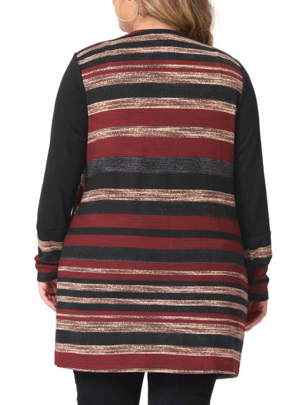 Agnes Orinda - Long Open Front Striped Sweater Cardigans