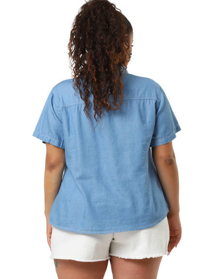 Agnes Orinda - Chemises en jean boutonnées avec poche poitrine