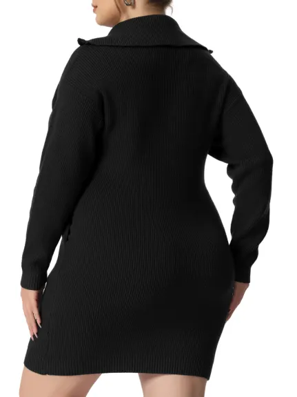 Agnes Orinda - Zip Up Knit Dress Pullover Sweater