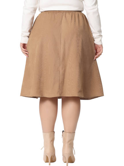 Agnes Orinda - Button Front A-Line Corduroy Midi Skirts