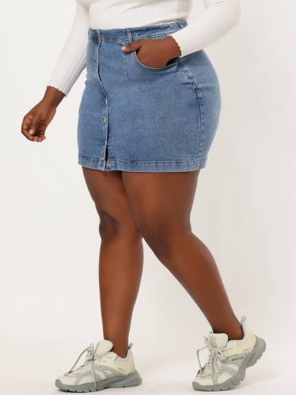 Agnes Orinda - Mini-jupe en jean boutonnée avec poche latérale