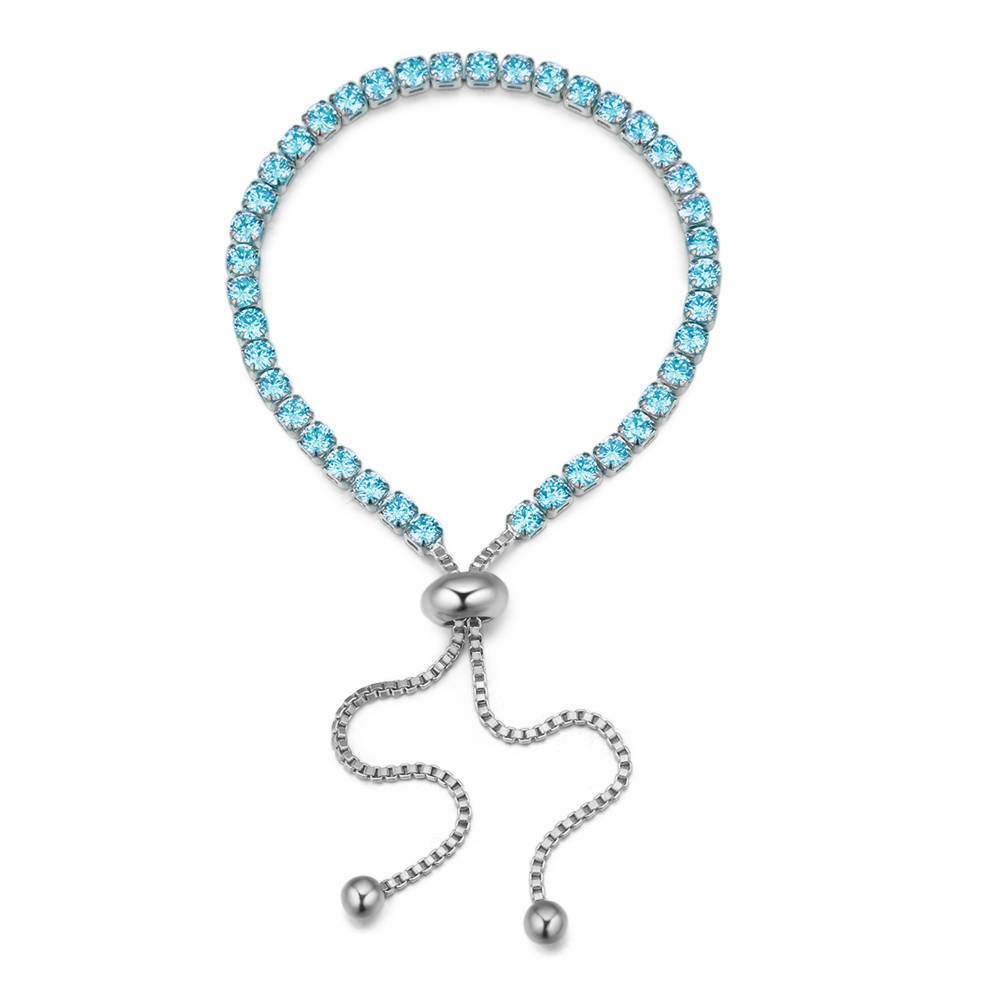 Silvertone Aqua Crystal Adjustable Tennis Bracelet made with Quality Austrian Crystals - MICALLA