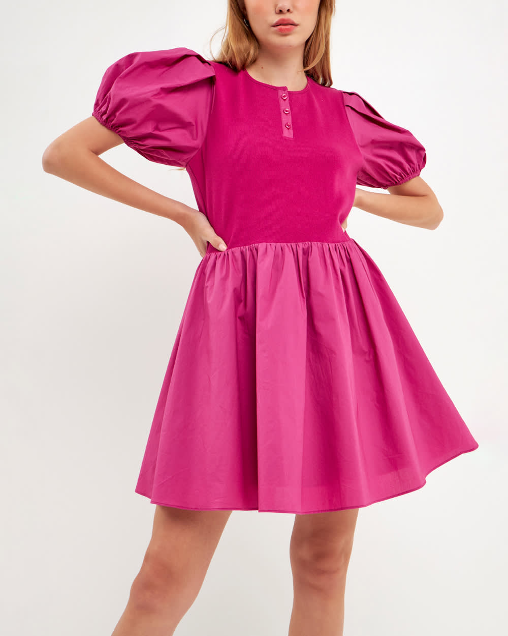 English Factory Mixed Media Henley Mini Dress Penningtons