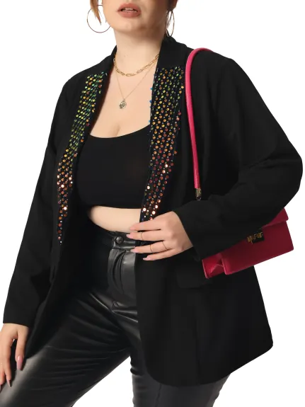Agnes Orinda - Shiny Sequin Jacket Button Lapel Party Blazer