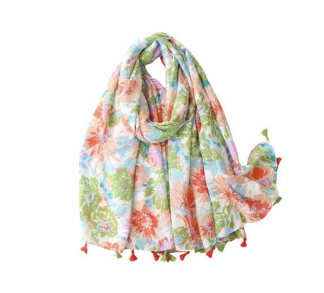 Pastel floral summer scarf with tassels - Don't AsK