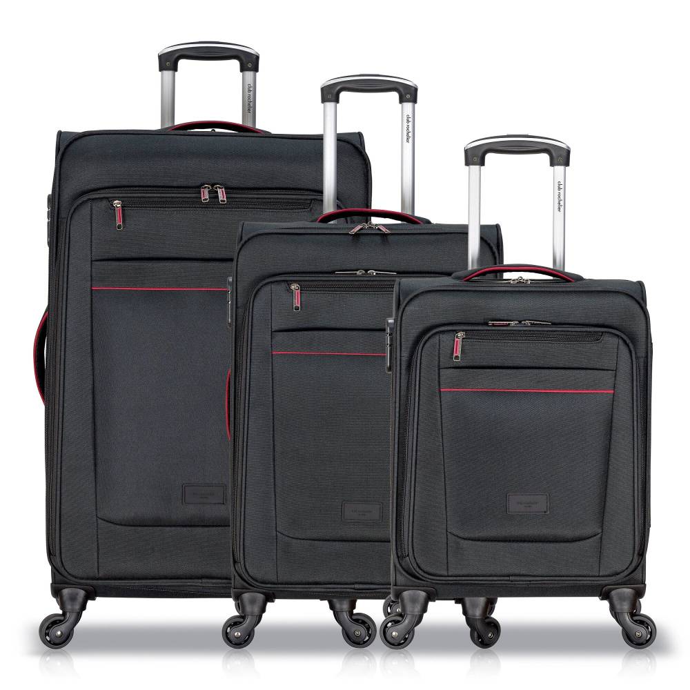 Club Rochelier 3 Piece SET Soft Side Luggage with Contrast Piped