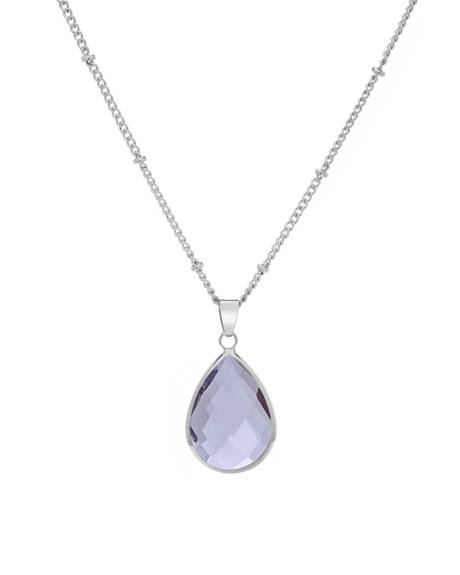 Silvertone June Light Purple Birthstone Teardrop Necklace - Don't AsK