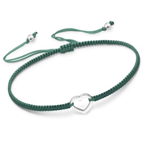 Bracelet Vert Ajustable avec Cœur en Argent Sterling par Ag Sterling