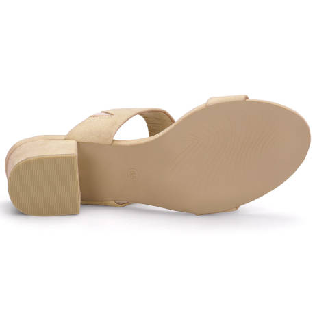 Allegra K - Block Heel Dual Straps Slide Sandals