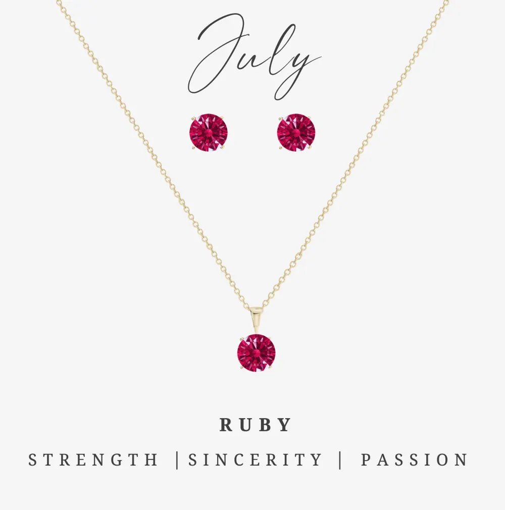 Goldtone July Ruby Birthstone CZ Earring & Necklace Set