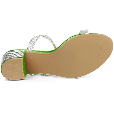 Allegra K- Strappy Rhinestone Block Heel Slide Sandals