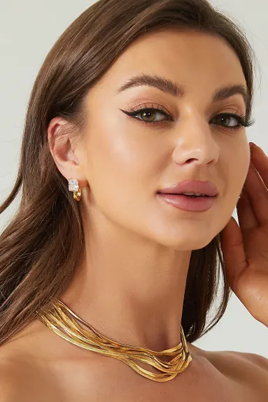Classicharms-Gold Pearl Zirconia Multi-wear  Earrings