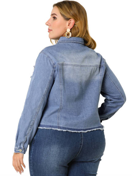 Agnes Orinda - Zip-Up Frayed Chest Pocket Denim Jacket