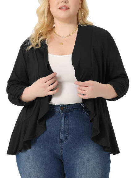 Agnes Orinda - Soft 3/4 Sleeve Open Front Cropped Cardigans
