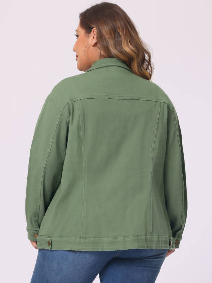 Agnes Orinda - Stitching Button Front Washed Denim Jacket