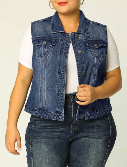 Agnes Orinda - Button Denim Vest with Chest Pockets