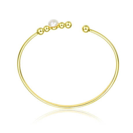 Genevive Sterling Silver with 14k Yellow Gold Plated 6.5MM Fresh Water Pearl Bangle Bracelet