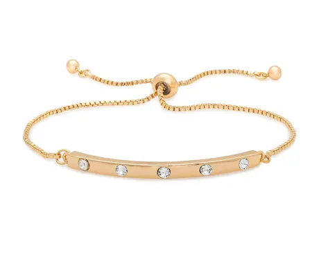 Adjustable Goldtone Bar Bracelet with Crystal Accents - callura
