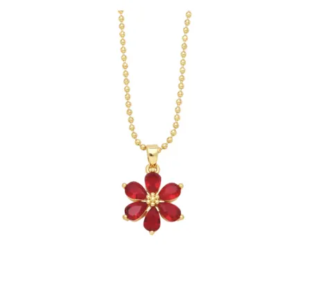 Goldtone & Red CZ Flower Pendant Necklace  - Eva Sky2