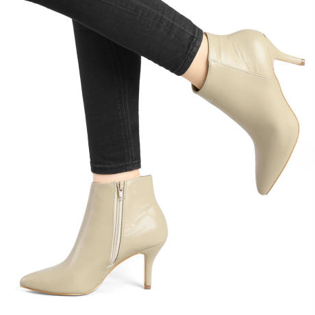 Allegra K- Pointed Toe Zipper Stiletto Heel Ankle Boots