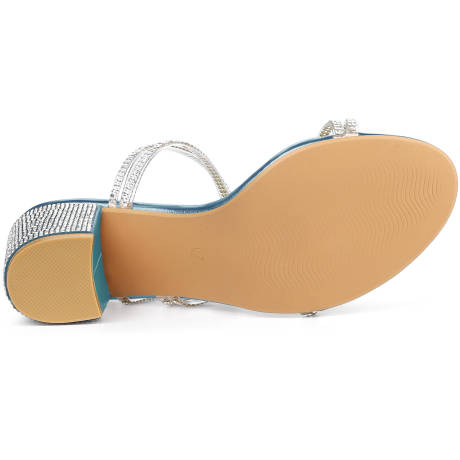 Allegra K- Strappy Rhinestone Block Heel Slide Sandals