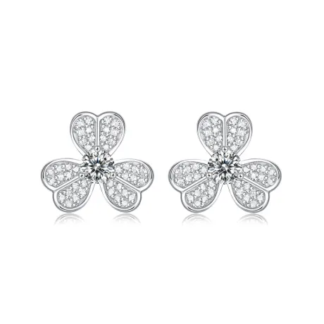Stella Valentino Sterling Silver with 0.25ctw Lab Created Moissanite Blooming Flower Petal Stud Earrings