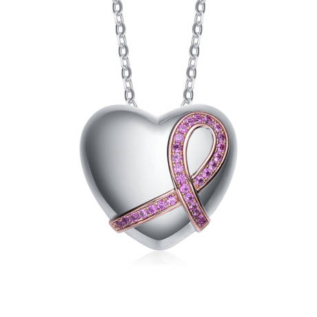 Rachel Glauber Two Tone with Pink Cubic Zirconia Heart Pendant Necklace