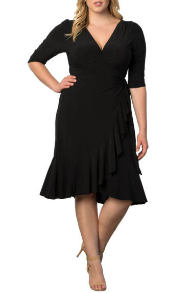 Kiyonna Sweetheart Knit Wrap Dress with 3/4 Sleeves (Plus Size)