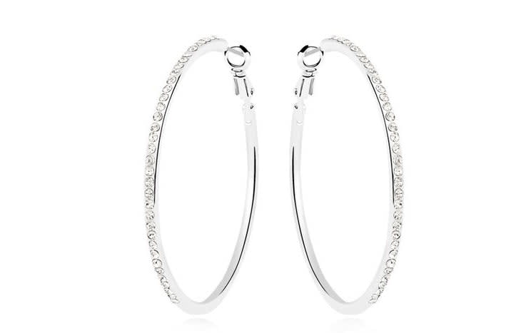 Silvertone Crystal Hoop Earrings by Callura